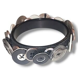 Vintage Black White Button Bangle Bracelet Plastic Mixed Button‎ Statement